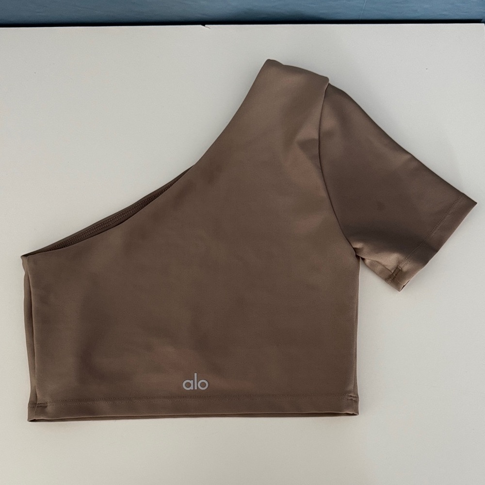 ALO Yoga Brown One-Shoulder Crop Top